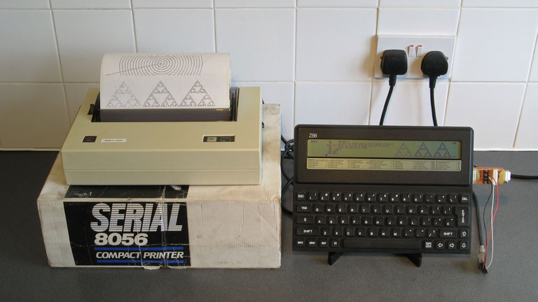 Photo of a Serial&nbsp;8056 printer next to a Cambridge&nbsp;Z88 computer