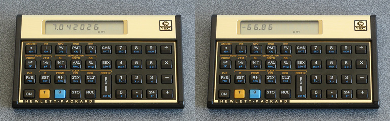 Photo of an HP-12C running a moon phase calculation program
