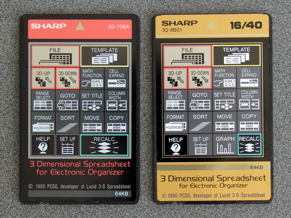 Photo of a Sharp IQ-706A and IQ-8B01 cards