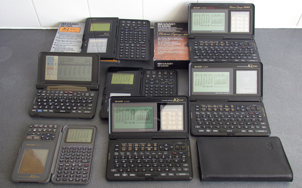 Photo of a collection of Sharp electronic organisers