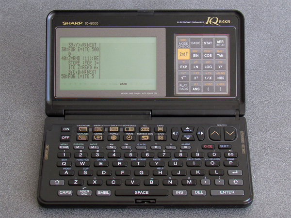 Photo of a Sharp IQ-8000 editing a BASIC program