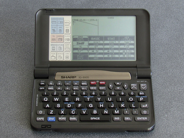Photo of a Sharp IQ-8920 organiser attemting to draw a line from (0, 0)-(239, 63)