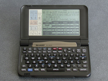 Photo of an IQ-8920 editing a program in 30x4 text mode