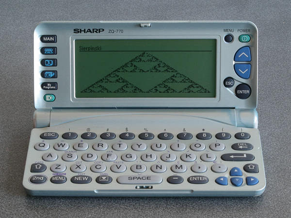 Photo of a ZQ-770 showing a Sierpinski triangle on the screen