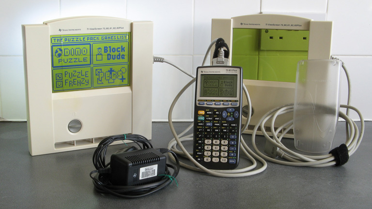 Photo of a TI-83 Plus Silver Edition ViewScreen calculator with two ViewScreens